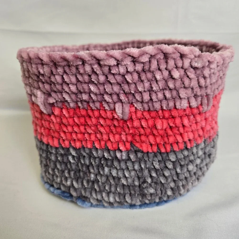 Crochet Chenille Yarn Basket, Multicolor, 7